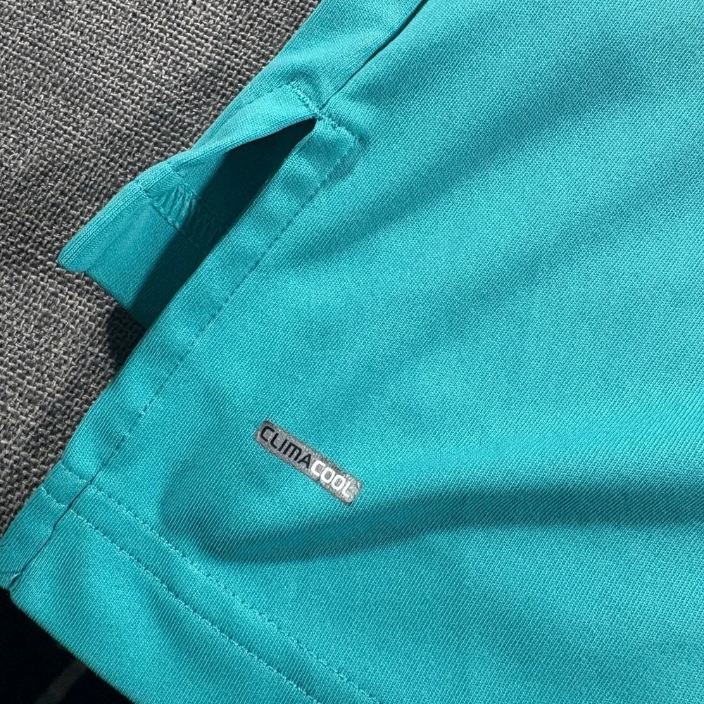 Adidas Polo Shirt Mens Medium Teal PGA‎ National Resort ClimaCool Striped Golf
